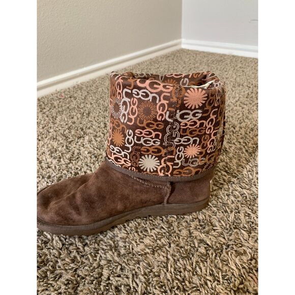 Ugg Australia Lo Pro Button Fold Over Boots Womens Sz 7 Vegan Leather Brown - Picture 4 of 10